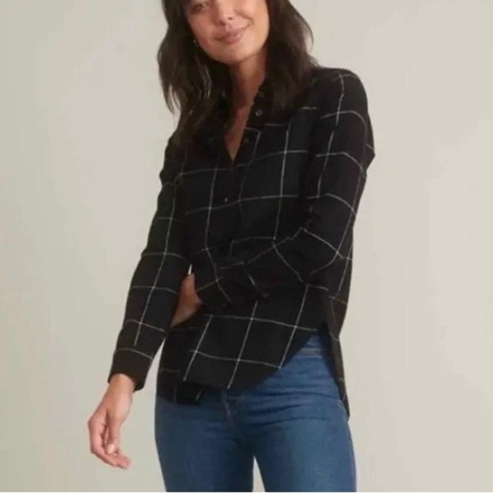 Marine Layer Black Checkered Flannel Popover Shirt